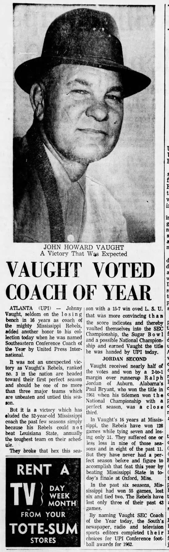Vaught Voted Coach of Year - 