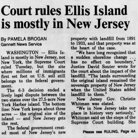 Court rules Ellis Island is mostly in New Jersey - 