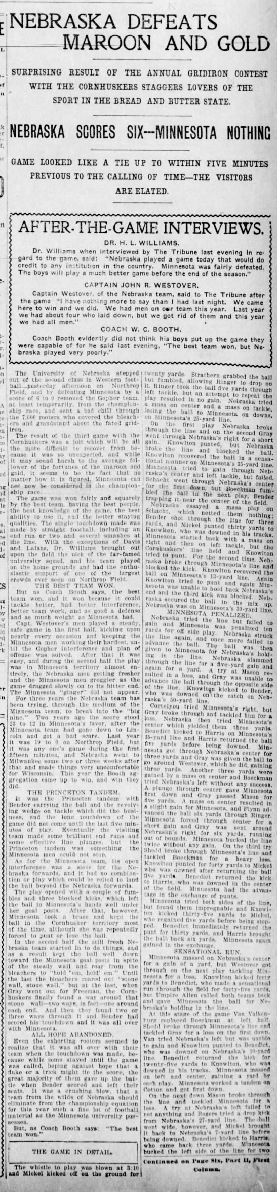 1902 Nebraska-Minnesota, Tribune part 1 - 