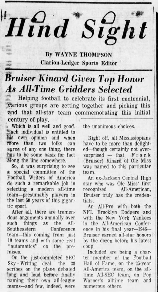 Bruiser Kinard Given Top Honor As All-Time Gridders Selected - 