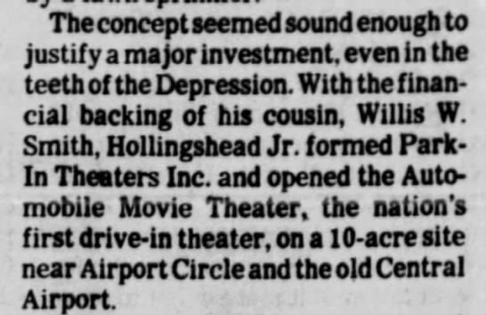 Hollingsworth sought financial backing to develop first drive-in theater - 
