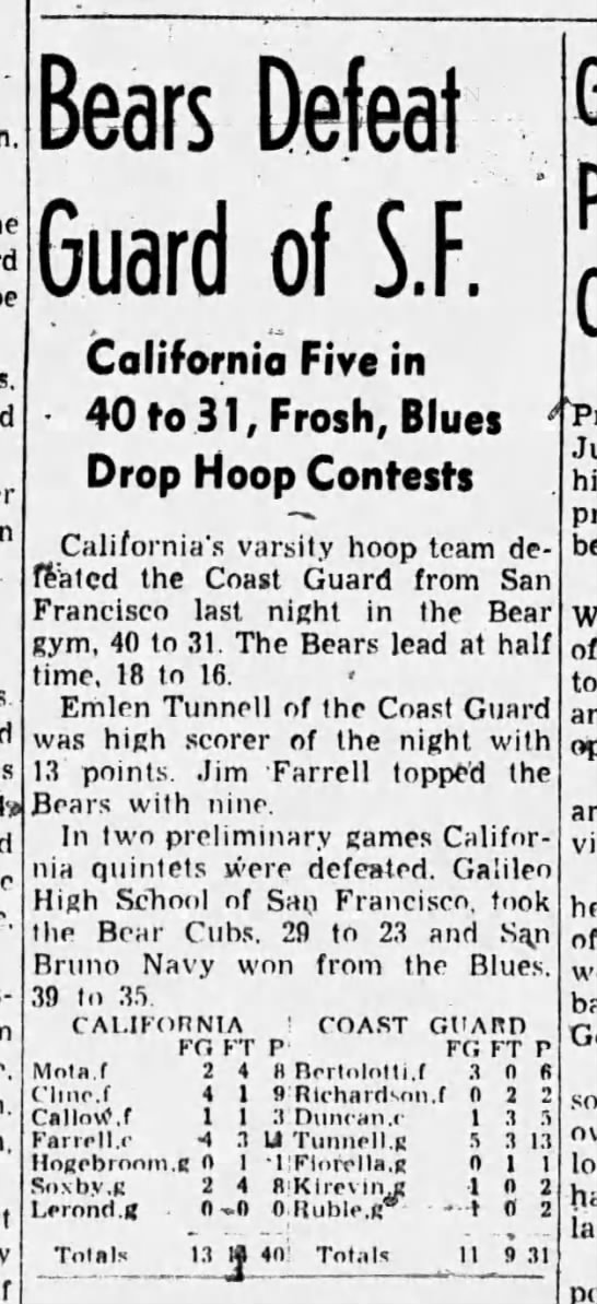 Bears Defeat Guard of S.F. - 
