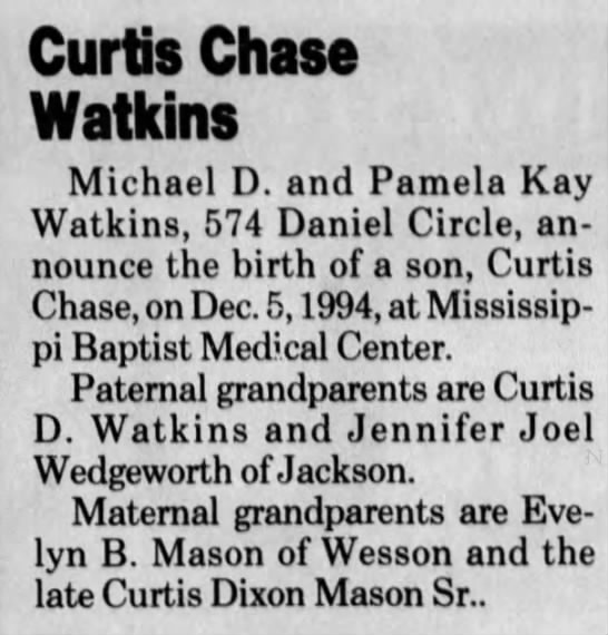 Birth Announcement: Curtis Chase Watkins