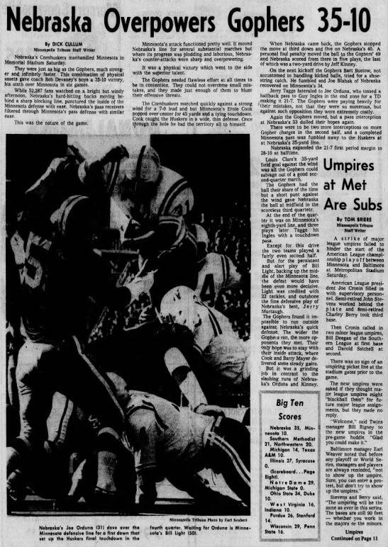 1970 Nebraska-Minnesota football, Mpls Tribune - 