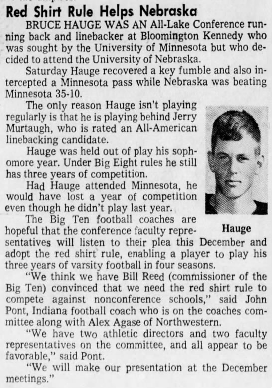 1970 Nebraska-Minnesota redshirt rule helps Huskers - 