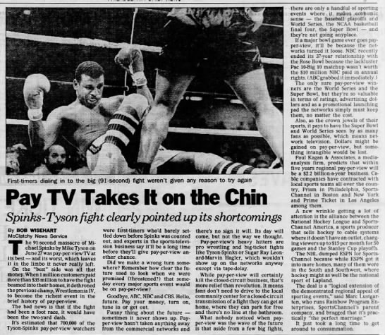 Pay TV Takes It on the Chin (McClatchy via Philadelphia Daily News 7/11/1988) - 