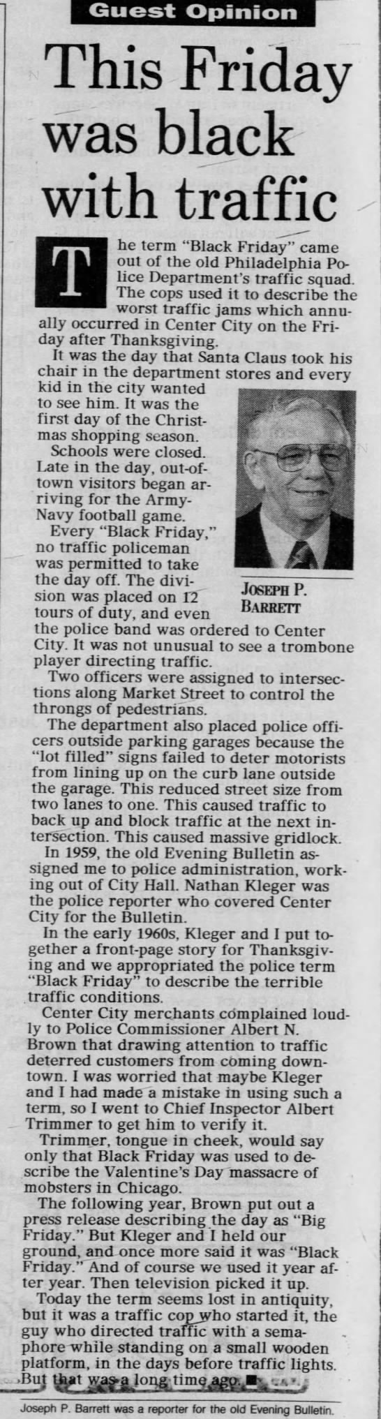 "Black Friday" origin, by a reporter for the old Philadelphia Evening Bulletin (1994). - 