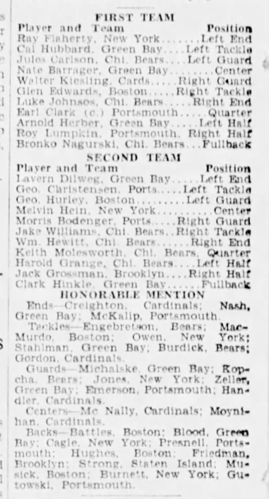 1932 NFL All-Pro teams - 