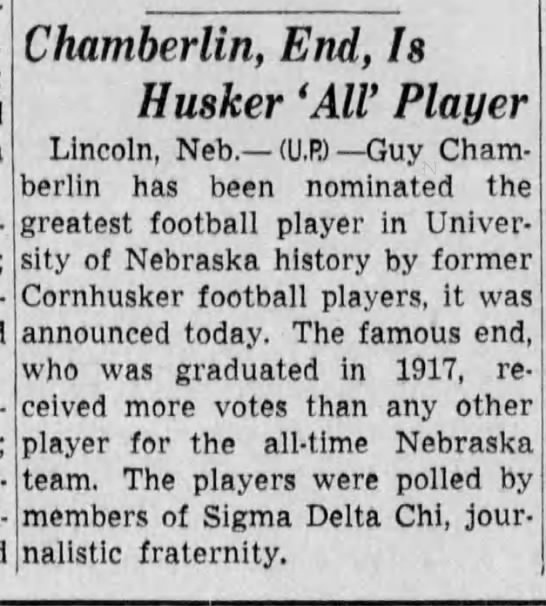 Chamberlin, End, Is Husker 'All' Player - 