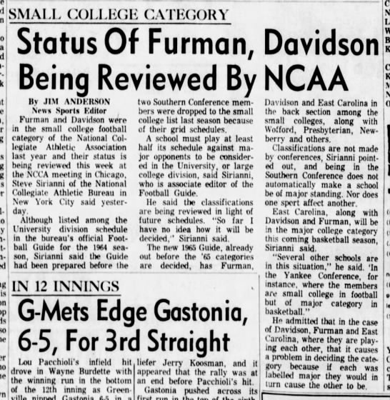 Status Of Furman, Davidson Being Reviewed By NCAA - 