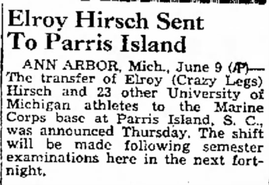 Elroy Hirsch Sent To Parris Island - 