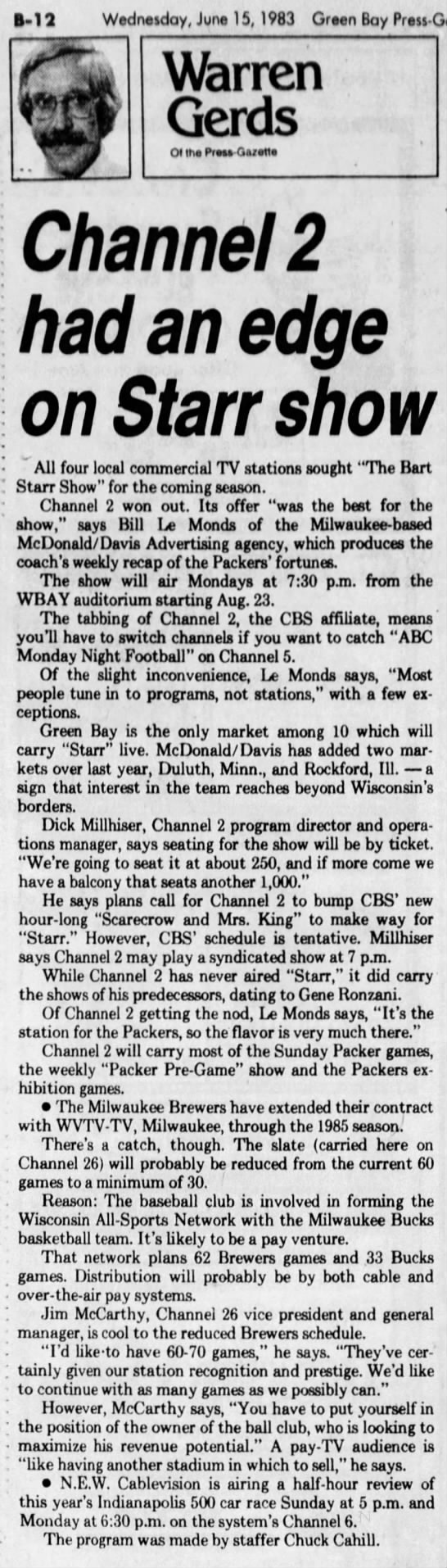 Channel 2 had an edge on Starr show - 