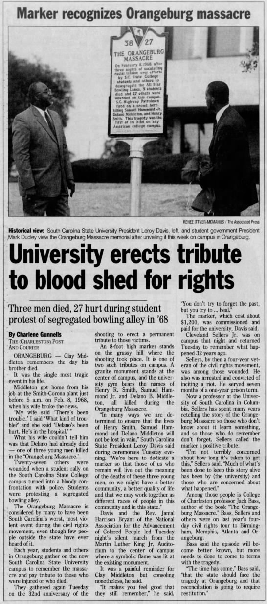 University erects marker to remember Orangeburg Massacre - 