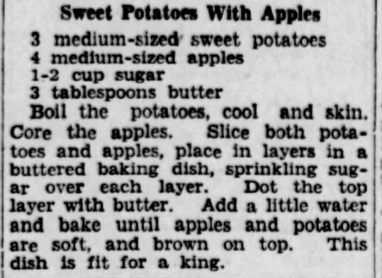 Recipe for Aunt Sammy's Sweet Potatoes with Apples - 