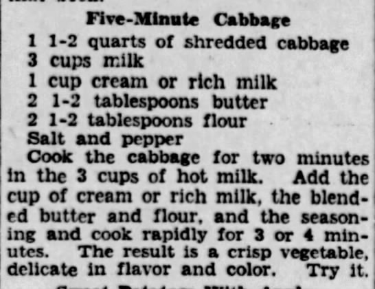Recipe for Aunt Sammy's Five-Minute Cabbage - 