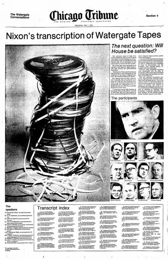 First page of Chicago Tribune's Nixon transcriptions - 
