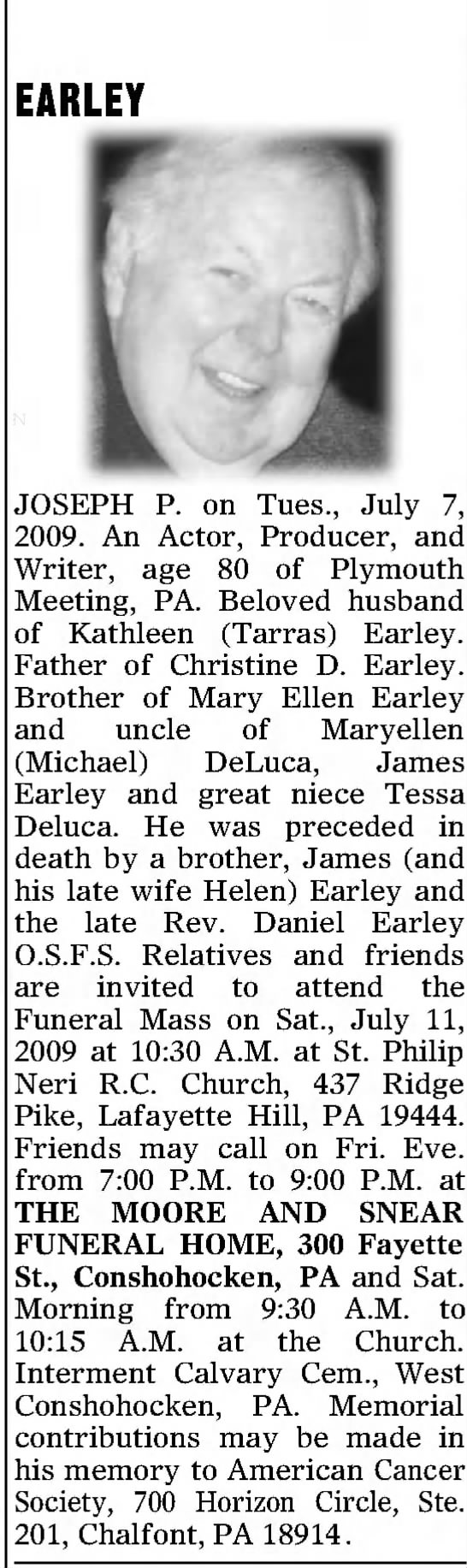 Obituary for JOSEPH P. EARLEY (Aged 80) - 