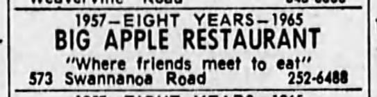 Big Apple Restaurant in Asheville, NC (1965). - 