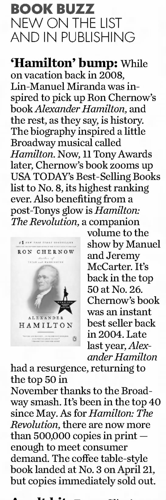 Hamilton - Book sales soar after musical - 
