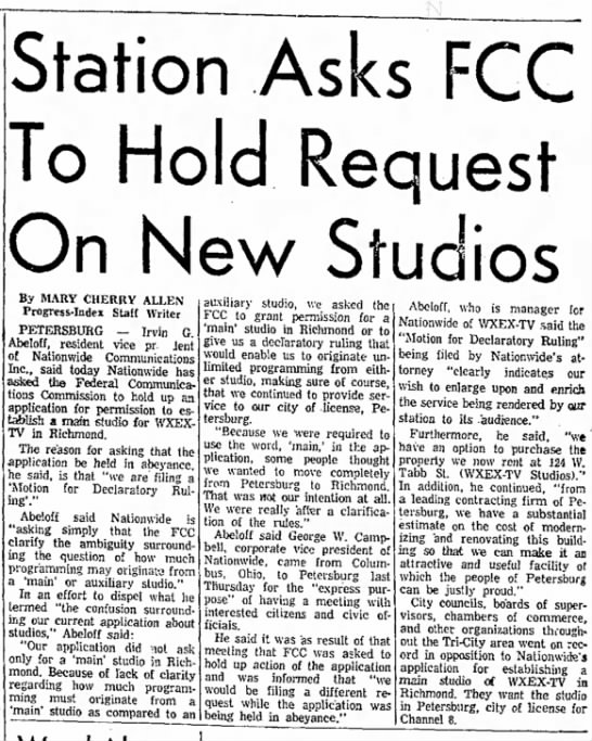 Station Asks FCC To Hold Request On New Studios - 