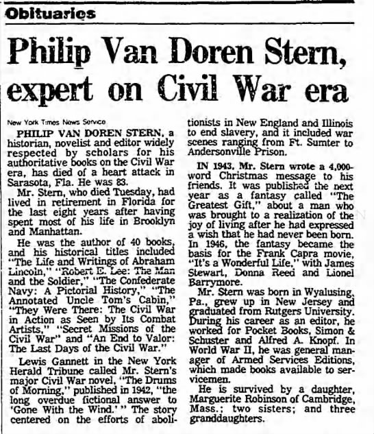 Obituary of Philip Van Doren Stern - 
