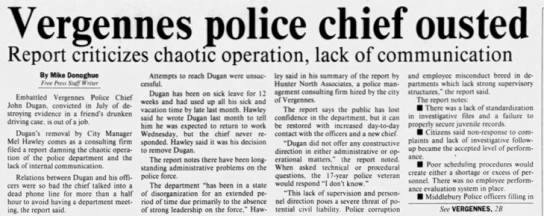 1997: Vergennes PD chief John Dugan fired for destroying evidence - 