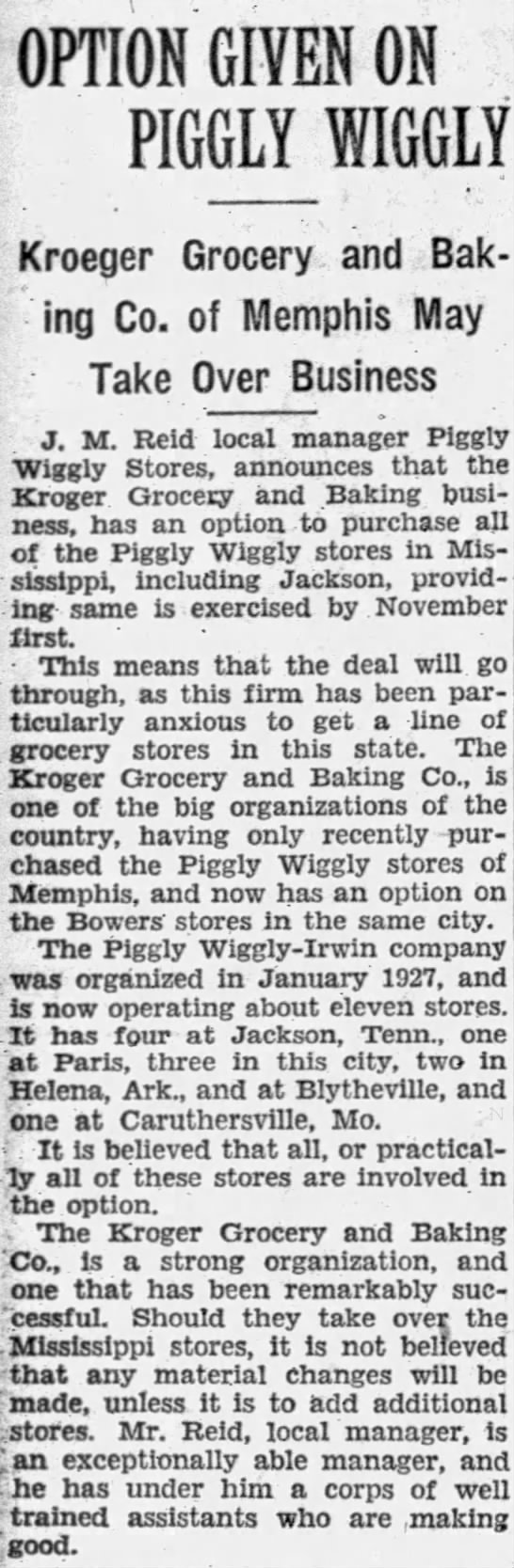 Kroger buying Piggly-Wiggly stores (but name didn't change) - 