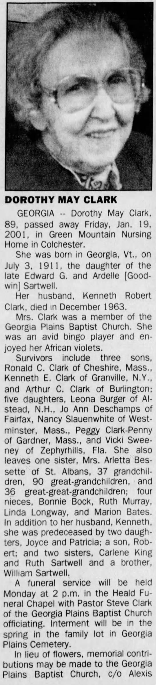 Dorothy May Clark Obituary January 2001