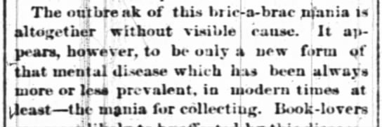use of term "Bric-a-brac mania" in 1875 - 