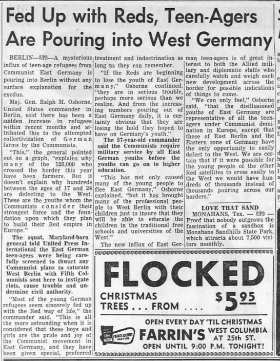 Flood of young refugees leave East Germany - 1960 - 
