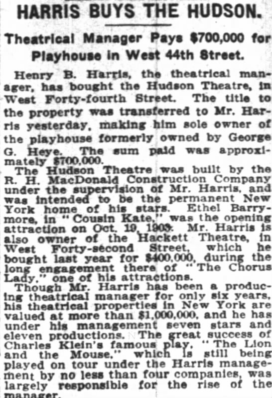 Harris Buys the Hudson - 