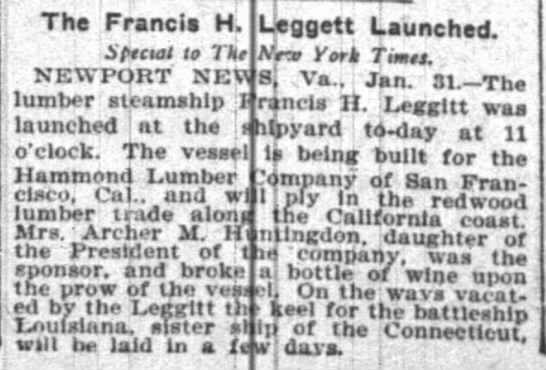 The Francis H. Leggett Launched - 