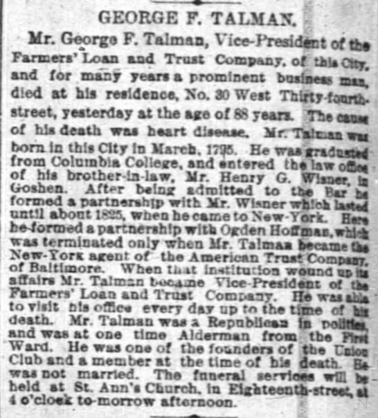 N.Y. Times death notice for George F. Talman - 