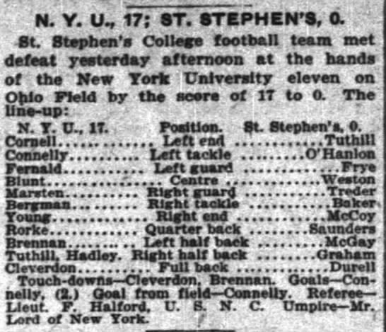 N.Y.U. 17, St. Stephen's 0 - 