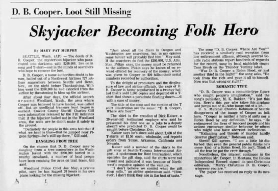 Skyjacker D.B. Cooper Becoming Folk Hero - 