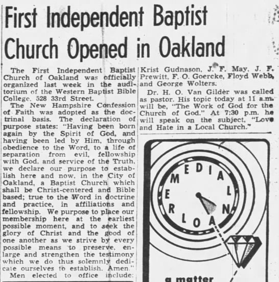 First Independent Baptist Church opens - 