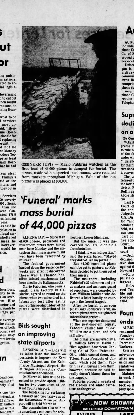'Funeral' marks mass burial of 44,000 pizzas - 