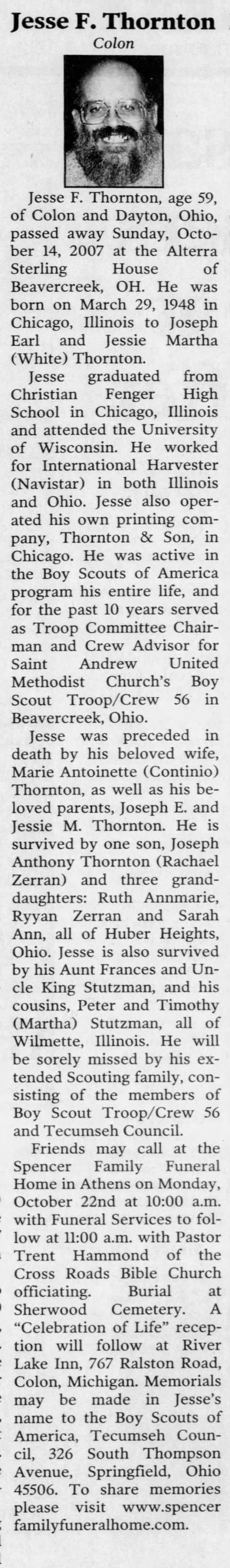 Obituary: Jesse F. Thornton, 1948-2007 (Aged 59) - 