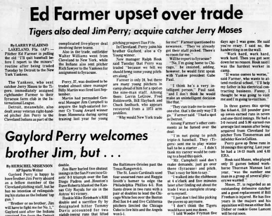 Ed Farmer upset about trade to Yankees - 