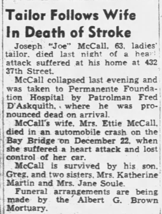 Obituary for  Joseph McCall - 