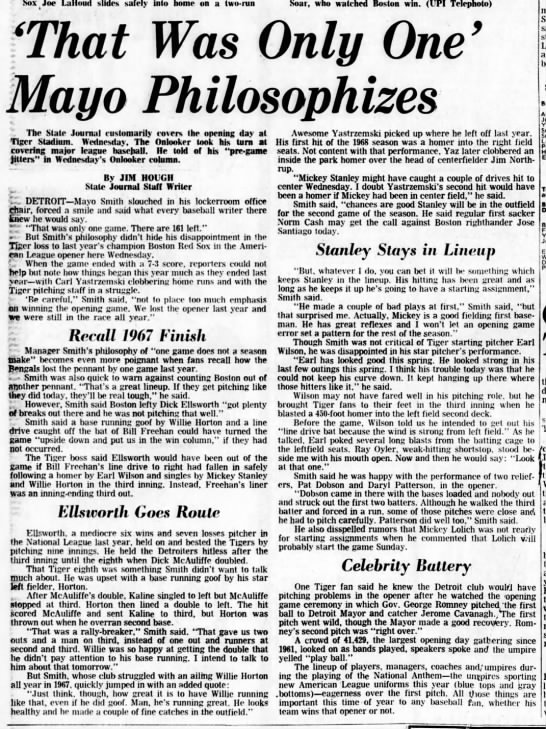 Thurs 4/11/1968: Coverage of Opening Day loss, Wilson HR - 