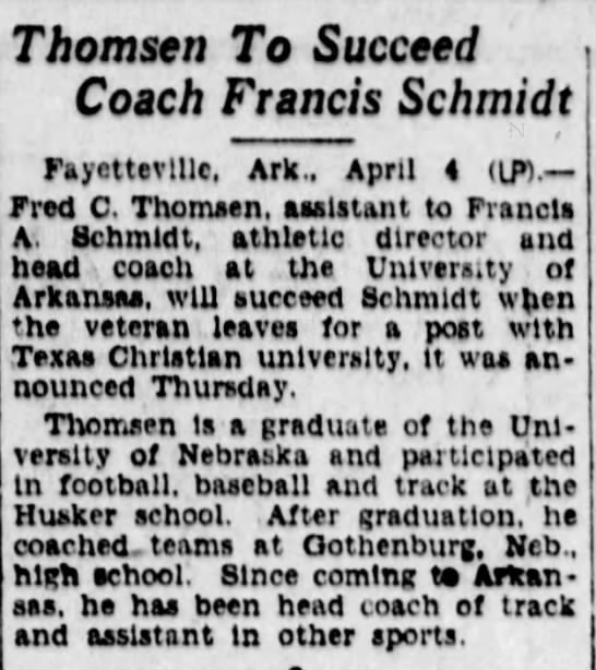 1929 Fred Thomsen named Arkansas head coach - 