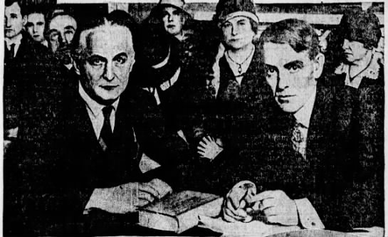 Houdini (left) at the 1926 congressional hearing - 
