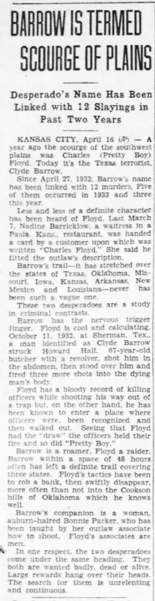 Clyde Barrow is wanted "dead or alive" in 1934 - 
