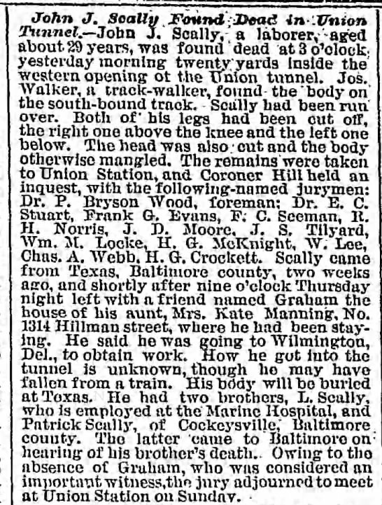 John J Scally found dead 31 May 1889 - 