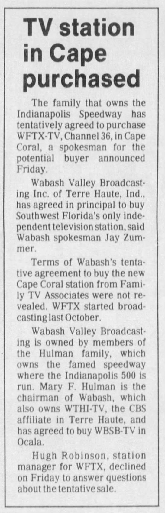 TV station in Cape purchased - 