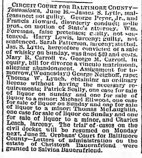 Patrick Scally liquor violations 1885 - 