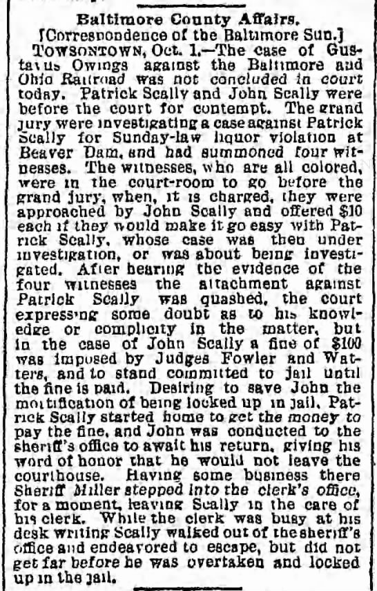 Patrick & John Scally liquor violations 1886 - 
