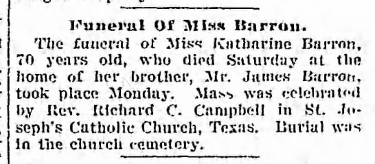 Katherine Barron funeral 13 Feb 1911 - 