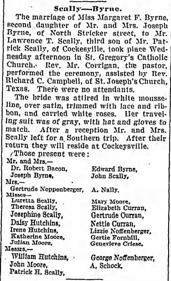 Scally-Byrne wedding announcement 1906 - 